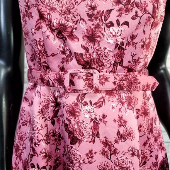 Girl Meets Glam Womens 2 Pink Floral Elle Brightex Duchess Satin Fit Flare Dress - Picture 3 of 9